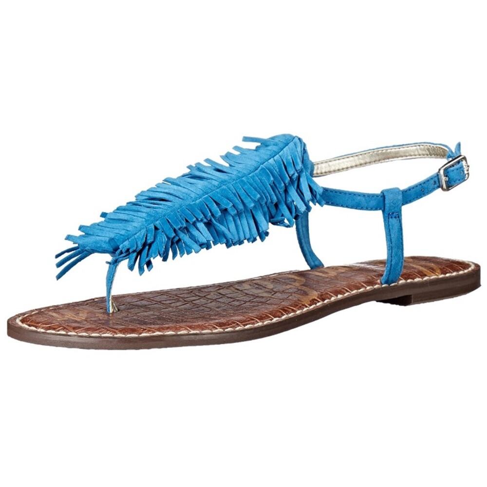 Sam Edelman Malibu Blue Gela Suede Fringe Sandals 6.5 - Picture 3 of 11